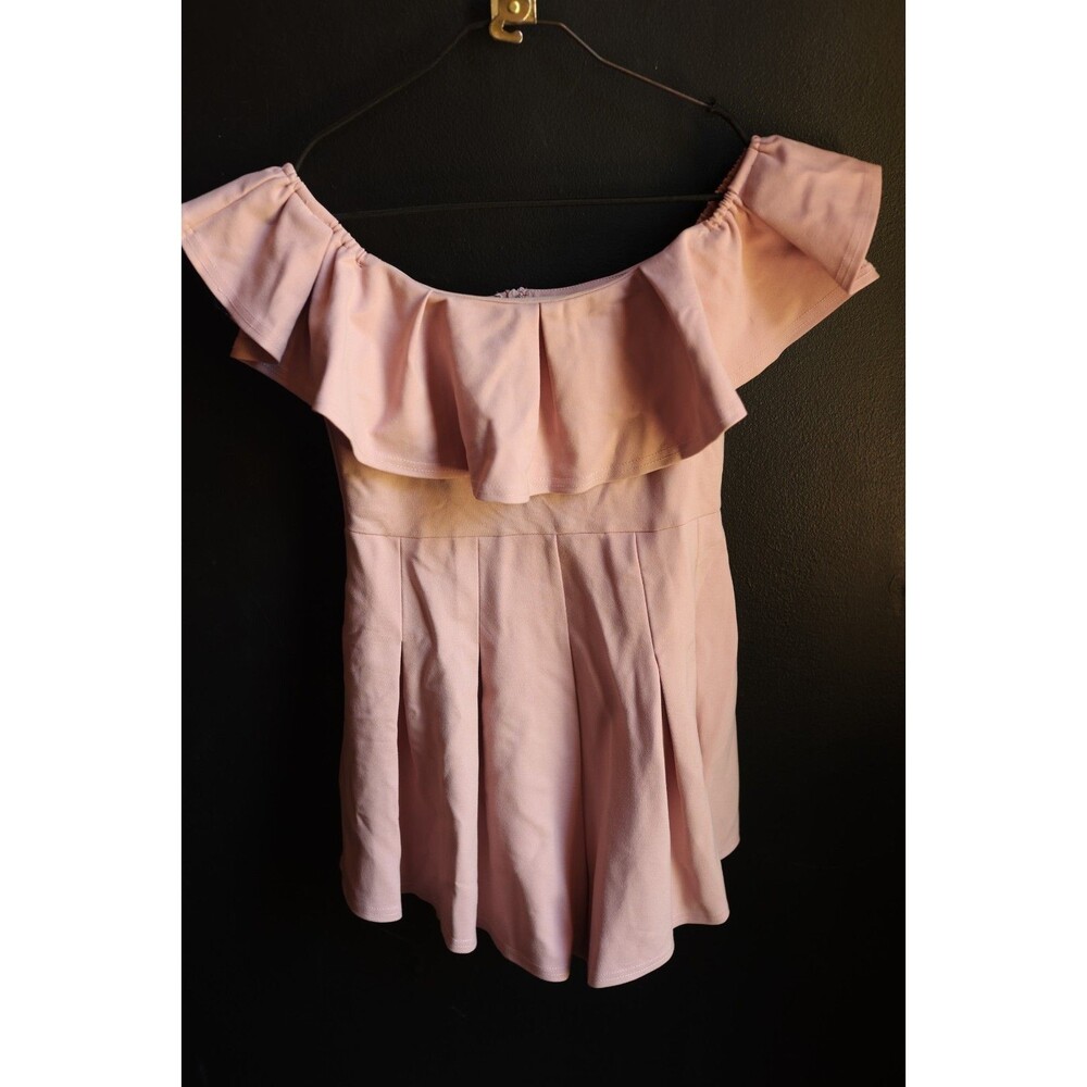 Showpo Contain My Love Playsuit Blush Ruffle Off The Shoulder Coquette Soft Girl